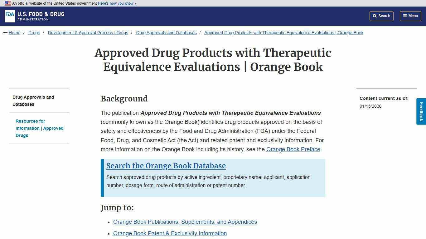 Approved Drug Products with Therapeutic Equivalence Evaluations | Orange Book | FDA